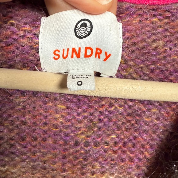 Sundry Womens Size 0 Cardigan Sweater Gray Pink Mohair Nylon Wool Blend V Neck - Picture 5 of 8